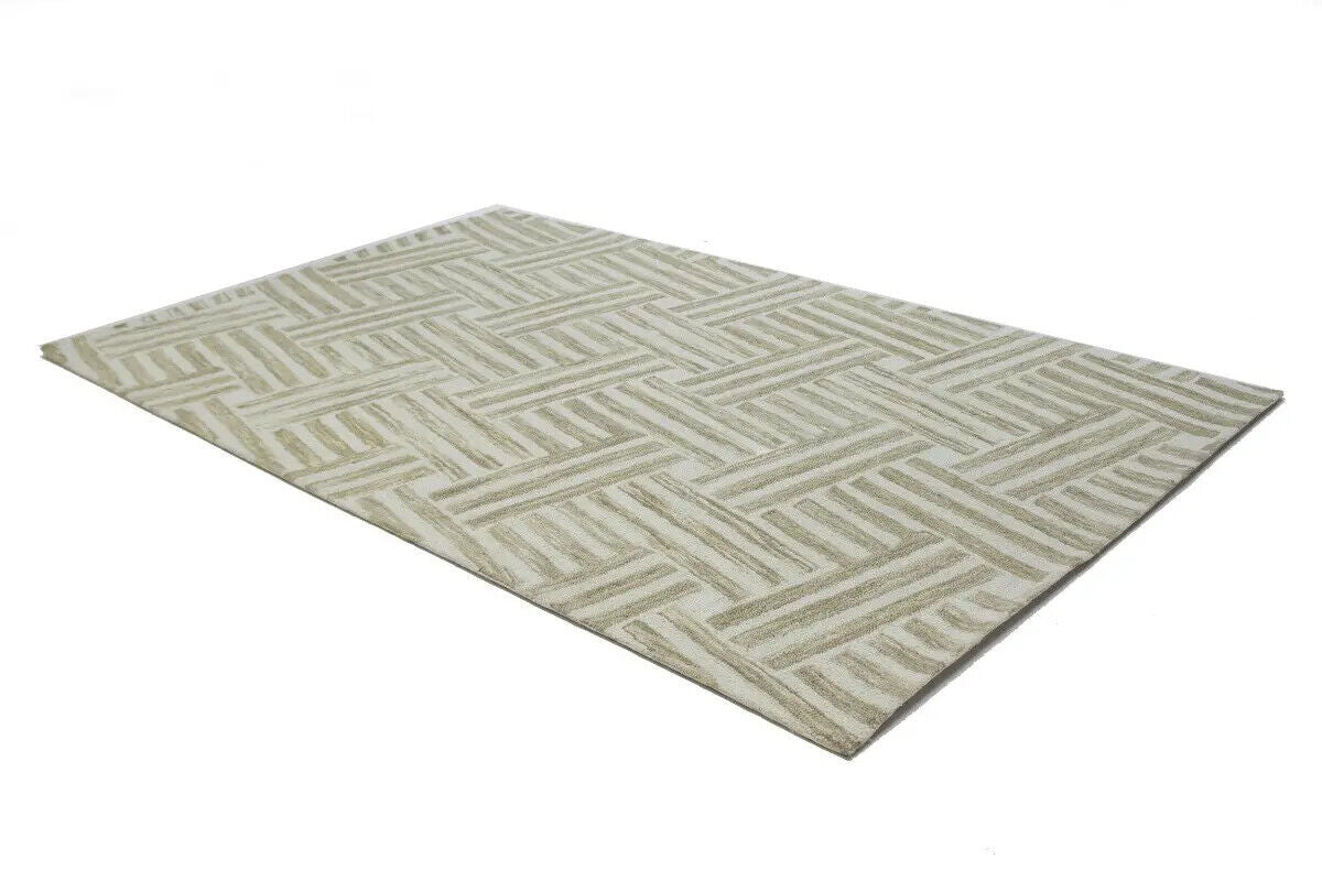 Hand-Knotted Tan Geometric Wool Area Rug Modern