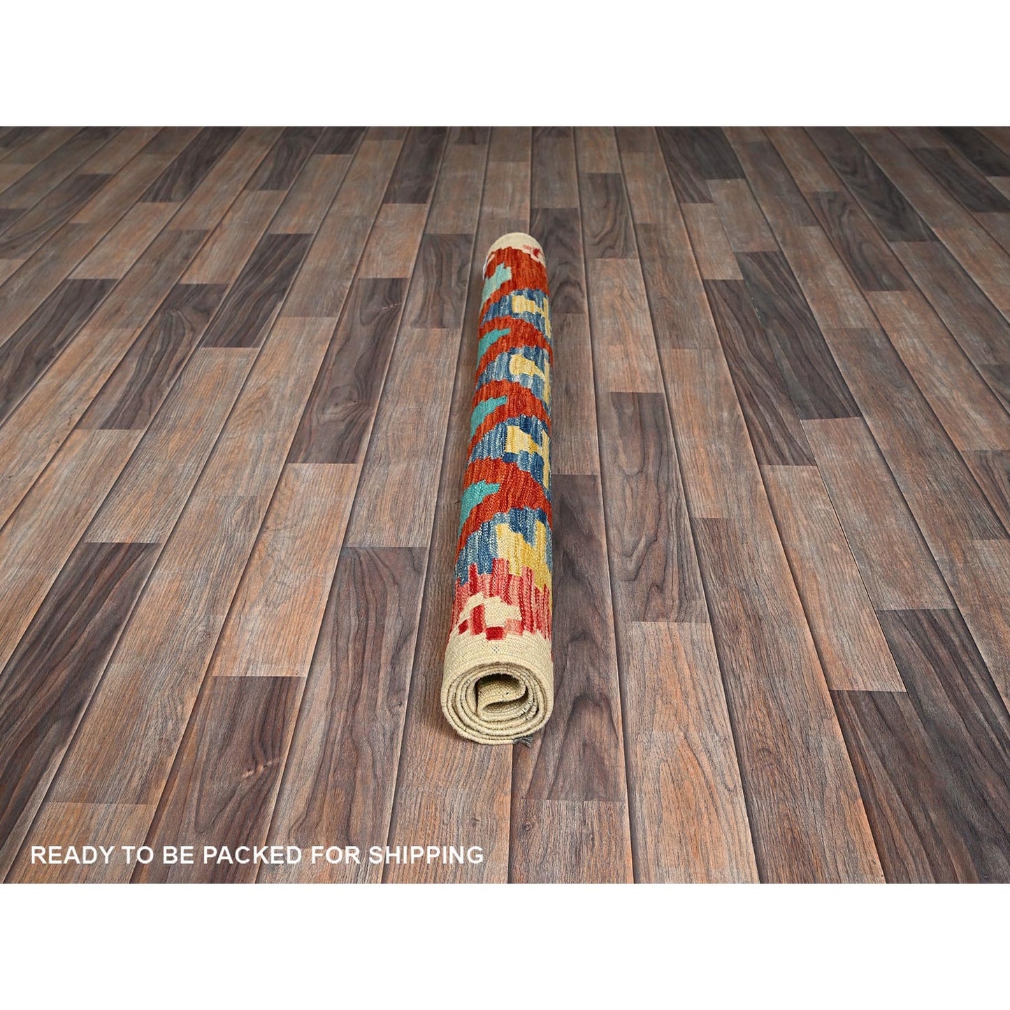 3'4"X4'9" Flame Orange Afghan Kilim Pure Wool Hand Woven Flat Weave Rug