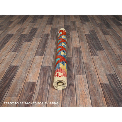 3'4"X4'9" Flame Orange Afghan Kilim Pure Wool Hand Woven Flat Weave Rug