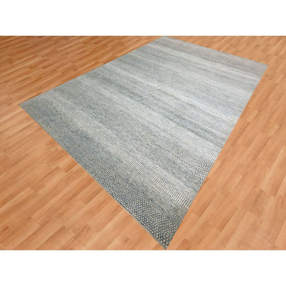 8'9"X12'3" Gray Grass Design Hand Knotted Wool And Silk Tone On Tone Rug
