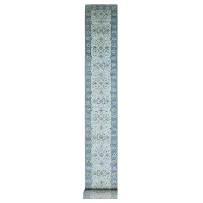 2'7"X25'9" Blue Shah Abbas Flower Design All Wool Hand Knotted Runner Rug