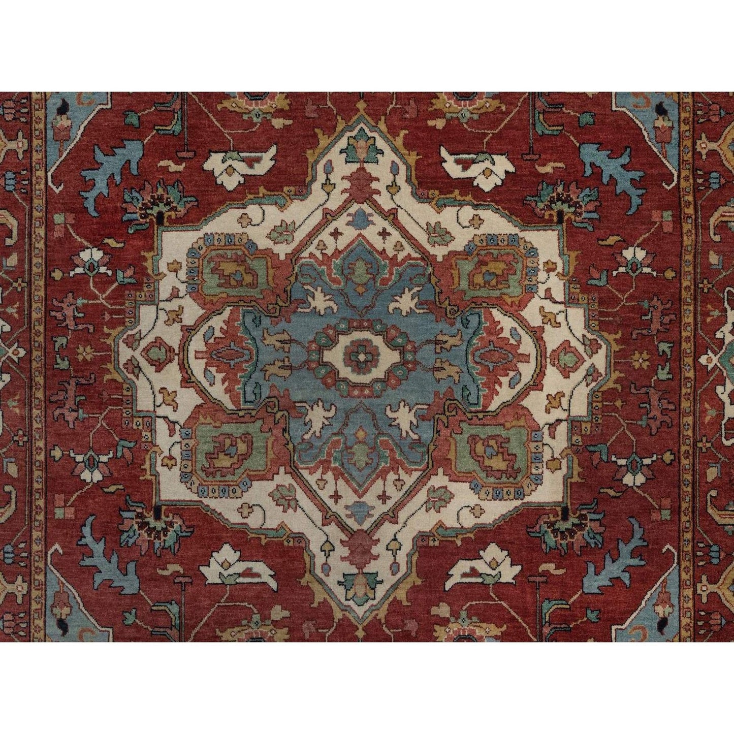 6'1"x9'2" Red Antiqued Fine Heris Re-Creation Soft Wool Hand Knotted Rug