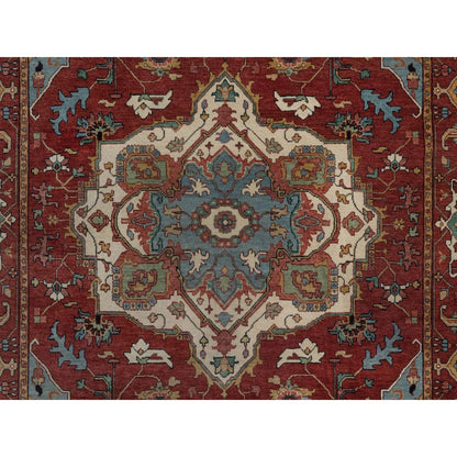 6'1"x9'2" Red Antiqued Fine Heris Re-Creation Soft Wool Hand Knotted Rug