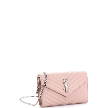 Saint Laurent Classic Monogram Wallet On Chain Matelasse Chevron Leather Medium