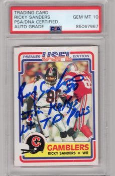 Ricky Sanders Usfl Premier Edition #38 Psa Auto Grade Gem Mt 10 Card