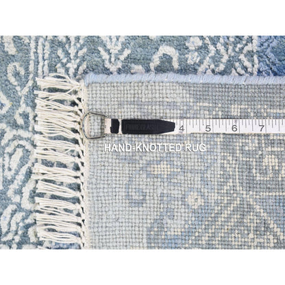 9'X12'2" Wool And Pure Silk Hand Knotted Blue Jewellery Design Rug