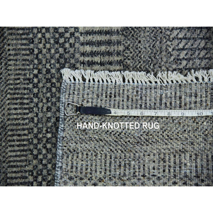 2'6"X10' Pastel Gray Hand Knotted Grass Design Undyed Wool Runner Rug