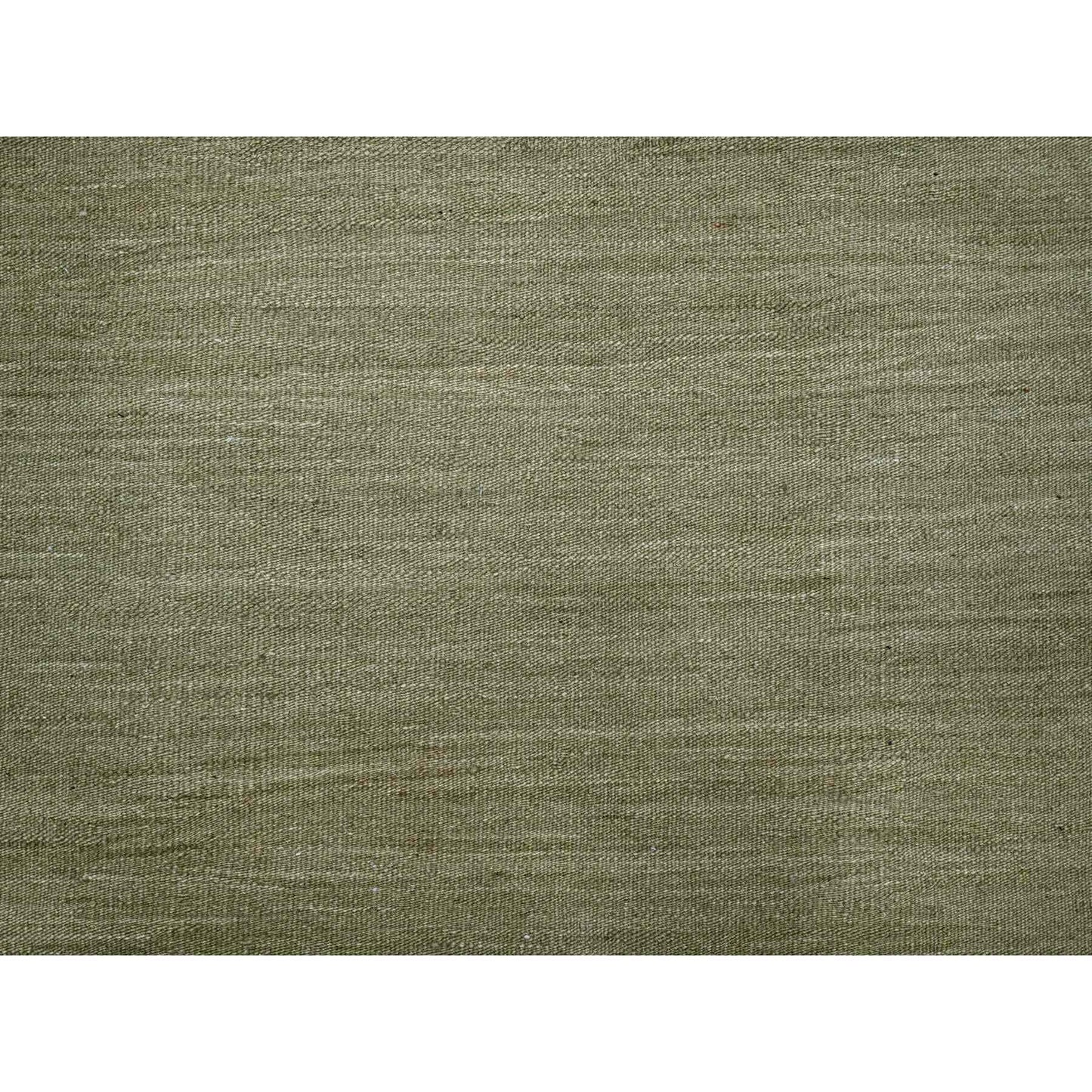 9'1"X12' Swamp Green Solid Design Hand Woven Afghan Hand Spun Wool Rug