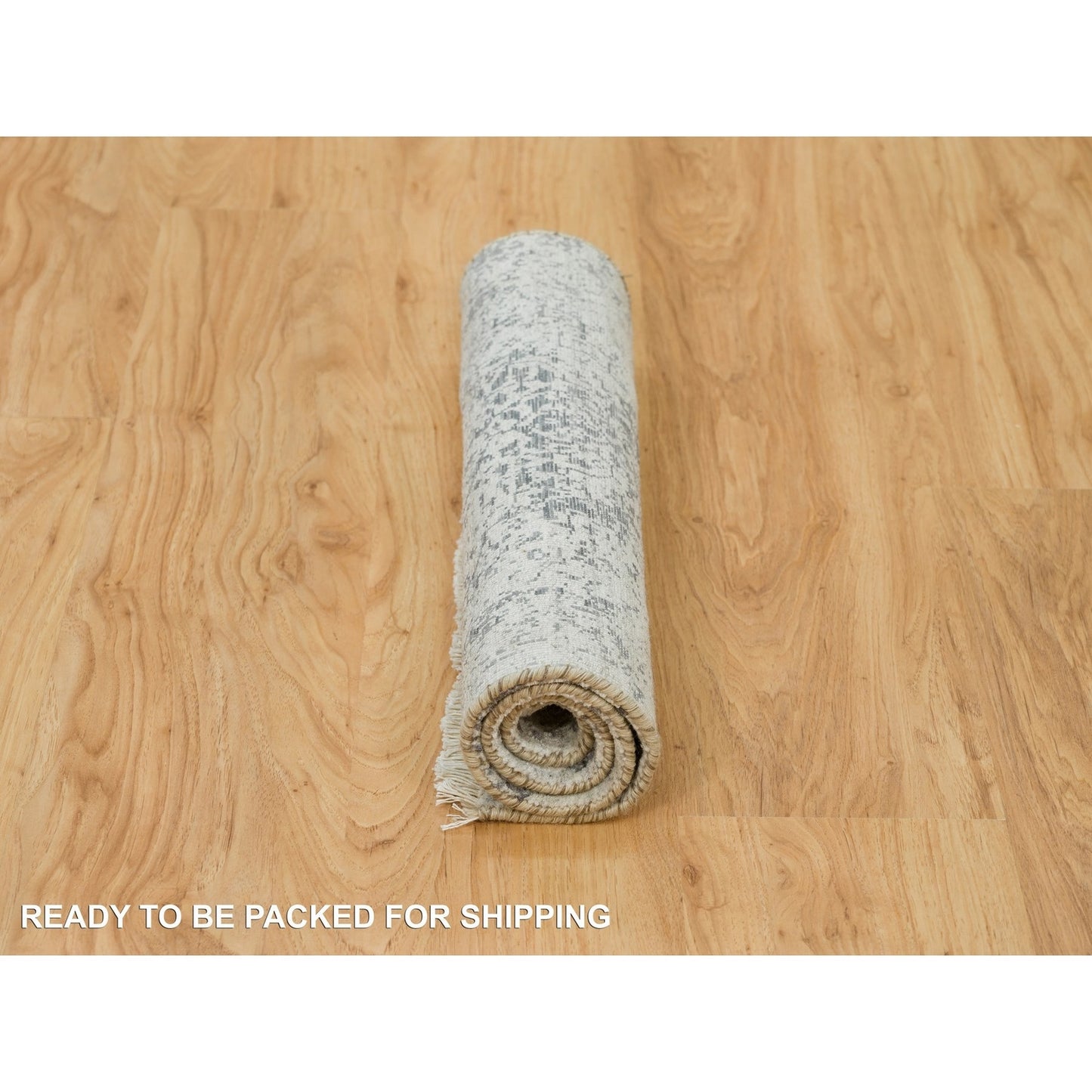 2'X3' Gray Broken Zoroastrian Hand Knotted Design Wool And Silk Mat Rug