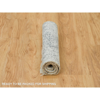 2'X3' Gray Broken Zoroastrian Hand Knotted Design Wool And Silk Mat Rug