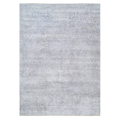 10'X13'10" Ivory Hand Knotted Damask Design Wool And Plant Based Silk Rug