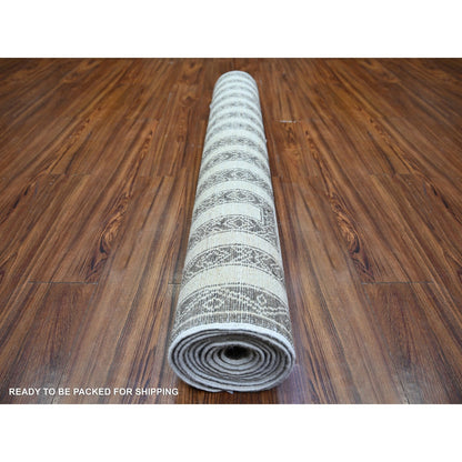 4'X11'8" Taupe Brown Hand Knotted Wool Fine Peshawar Runner Oriental Rug