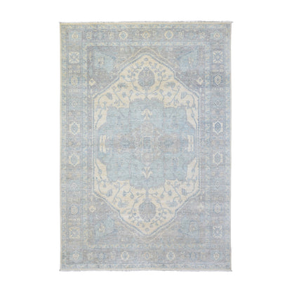 6'2"X8'9" Ivory White Wash Peshawar Organic Wool Hand Knotted Rug