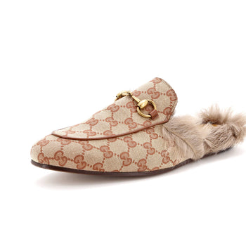 Gucci Men'S Princetown Mules Gg Canvas With Fur