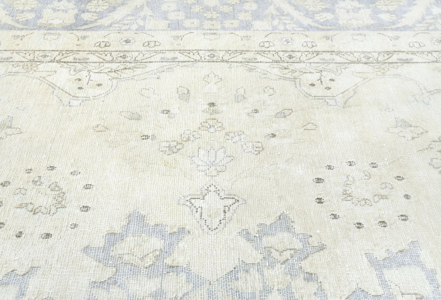 Muted Cream Distressed Handmade Oriental Rug 10x13 ft Vintage Farmhouse Carpet