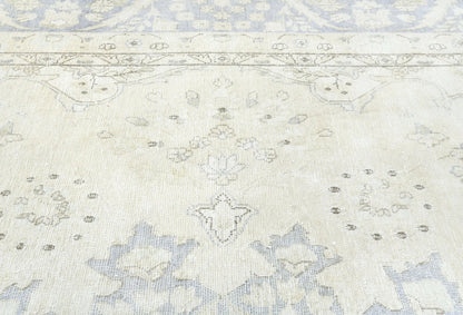 Muted Cream Distressed Handmade Oriental Rug 10x13 ft Vintage Farmhouse Carpet