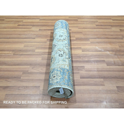 2'7"X8'1" Blue Shah Abbas Flower Design Agra Wool Hand Knotted Runner Rug