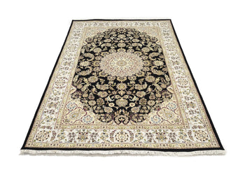 Indo-Nain Oriental Rug 6X9 Ft Black Floral