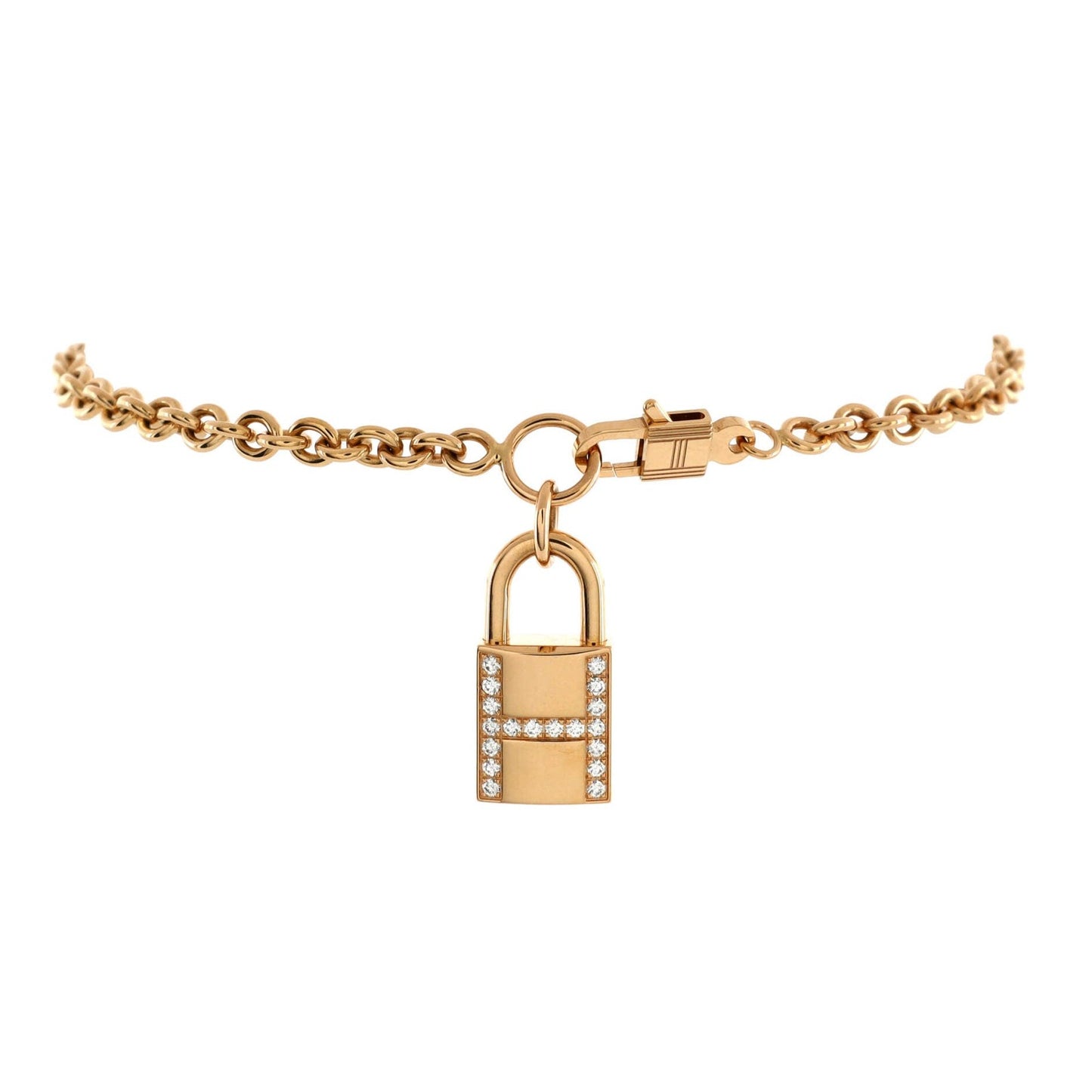Hermes Amulettes Cadenas Pendant Bracelet 18K Rose Gold With Diamonds