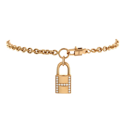 Hermes Amulettes Cadenas Pendant Bracelet 18K Rose Gold With Diamonds
