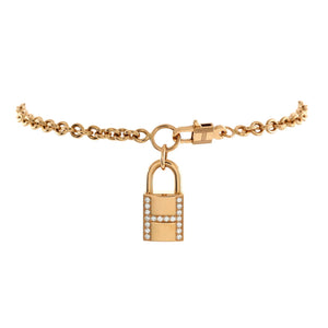 Hermes Amulettes Cadenas Pendant Bracelet 18K Rose Gold With Diamonds