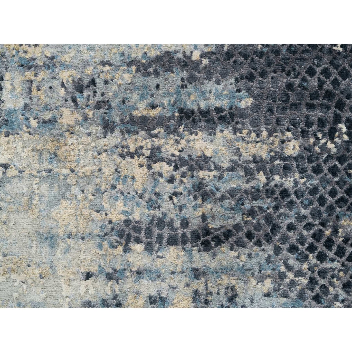 2'6"X7'9" Blue Modern Design Wool And Silk Hand Knotted Runner Rug