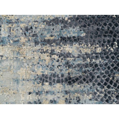 2'6"X7'9" Blue Modern Design Wool And Silk Hand Knotted Runner Rug