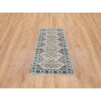 2'8"X6' Ivory Flower Rosettes Border Hand Knotted Runner Oriental Rug