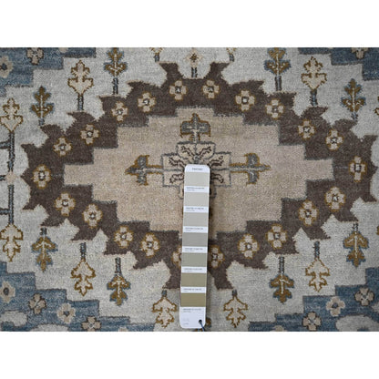 12'X12' Gray Hand Knotted Farsian Geometrical Medallions Wool Round Rug
