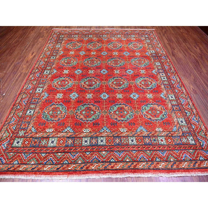 8'X9'6" Red Hand Knotted Extra Soft Wool Afghan Ersari Oriental Rug