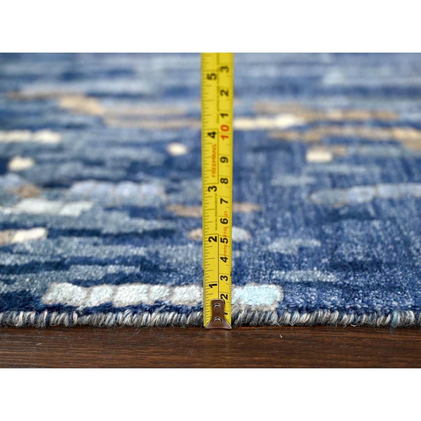 2'7"X15'9" Blue Wool And Silk Modern Mosaic Hand Knotted Xl Runner Rug