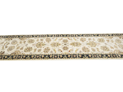 Hand-Knotted Agra Jaipur Runner Rug Floral Wool