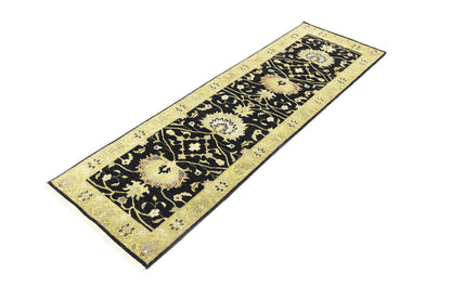 Hand-Knotted Oushak Oriental Wool Runner Rug Floral Black Carpet 2'5x7'11 ft