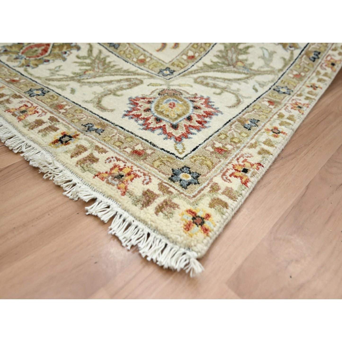 6'1"x9'3" Ivory Ziegler Design Floral Motifs Pure Wool Hand Knotted Rug