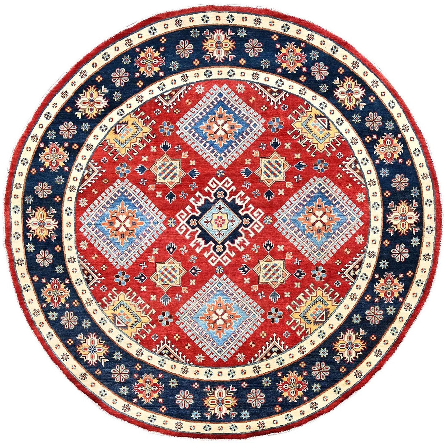 7'10"X7'9" Red Soft Wool Special Kazak Hand Knotted Round Oriental Rug