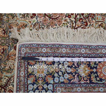 4'1"X6'1" Tobacco Brown Hand Knotted 100% Silk 400 Kpsi Oriental Rug