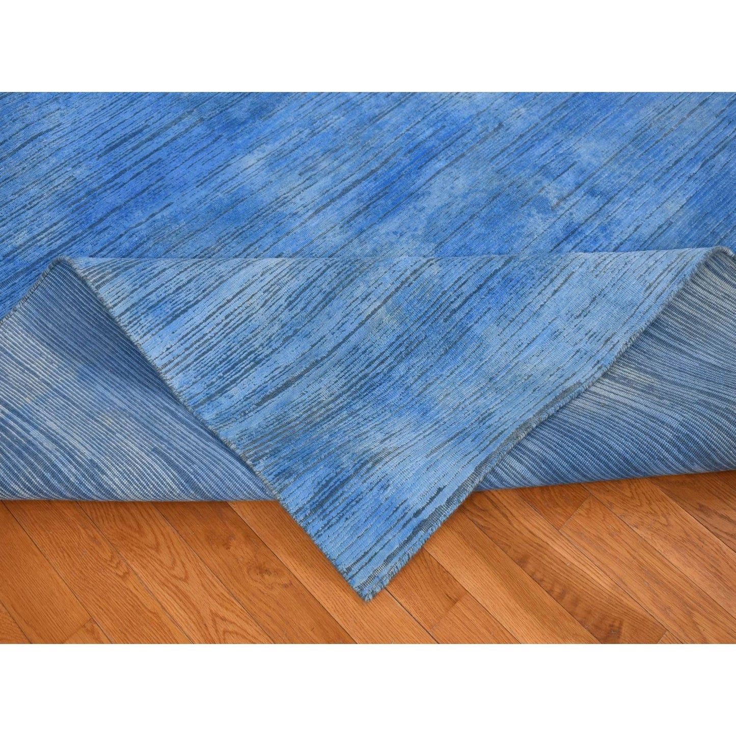 Rug 10'x14'1" Blue Wool Hand Knotted Overdyed Contemporary Design