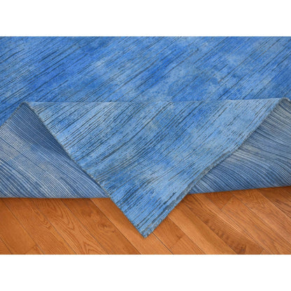Rug 10'x14'1" Blue Wool Hand Knotted Overdyed Contemporary Design