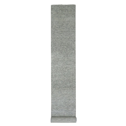 2'6"X18'5" Gray Hand Knotted Pure Undyed Wool Xl Runner Grass Design Rug