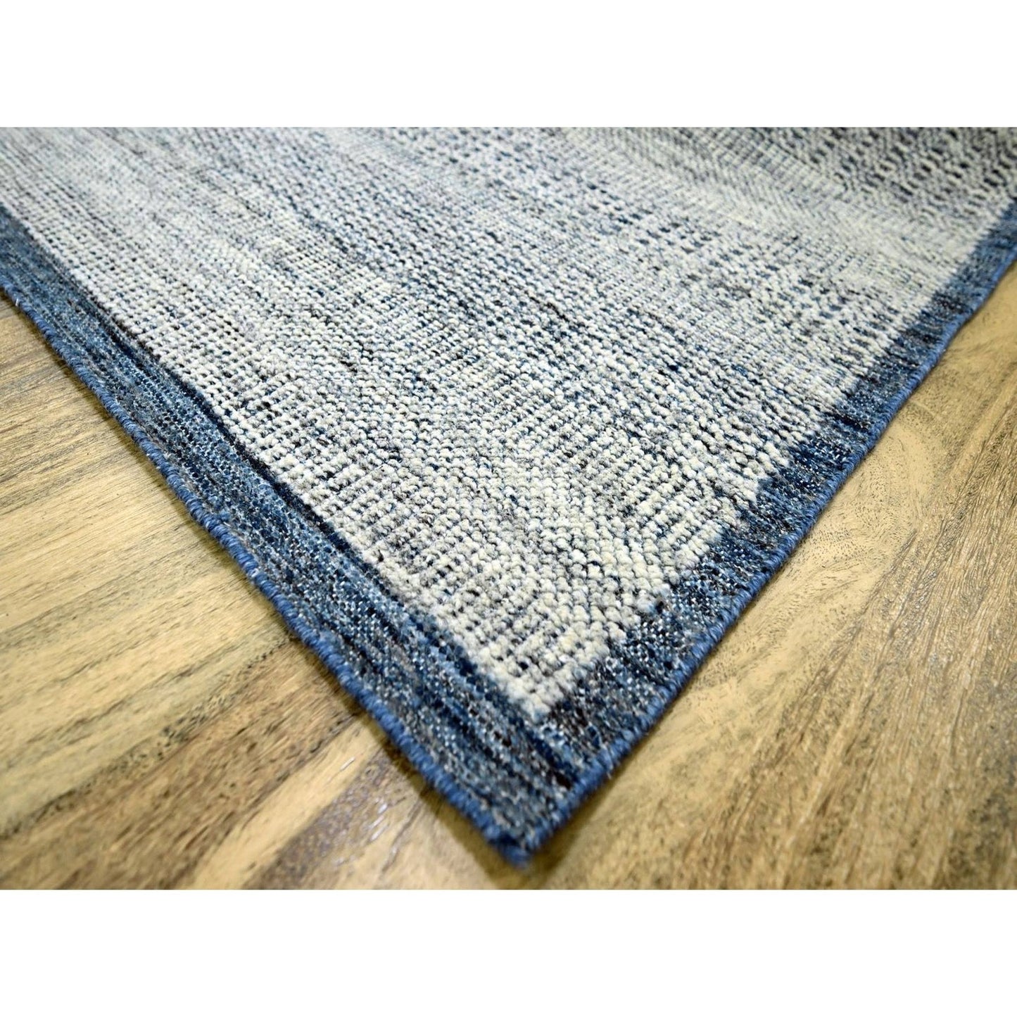 7'10"x10' Yale Blue Wool Rug Distressed Oxidized Grass Design Hand Knotted