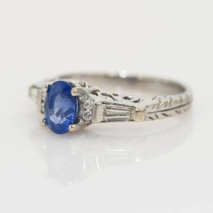 18K White Gold Diamond & Sapphire Ring, 1.12Ct