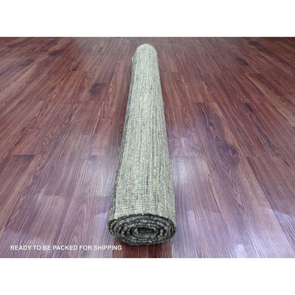 Rug 4'5"x7'8" Green Moroccan Weave Brick Pattern Hand Knotted Soft Wool