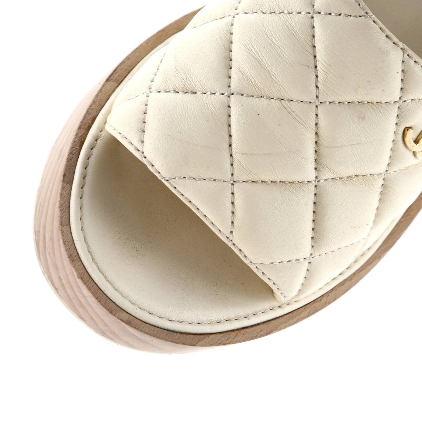 Chanel Women'S Open Toe Platform Sandals Quilted Leather And Wood