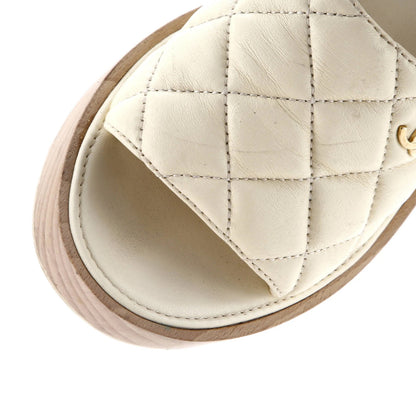 Chanel Women'S Open Toe Platform Sandals Quilted Leather And Wood