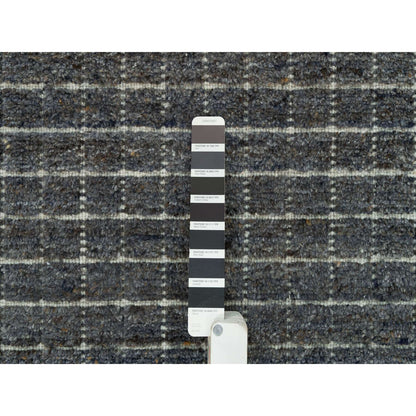12'X14'9" Gray Loomed Knotted Modern Box Design Pure Wool Oversized Rug