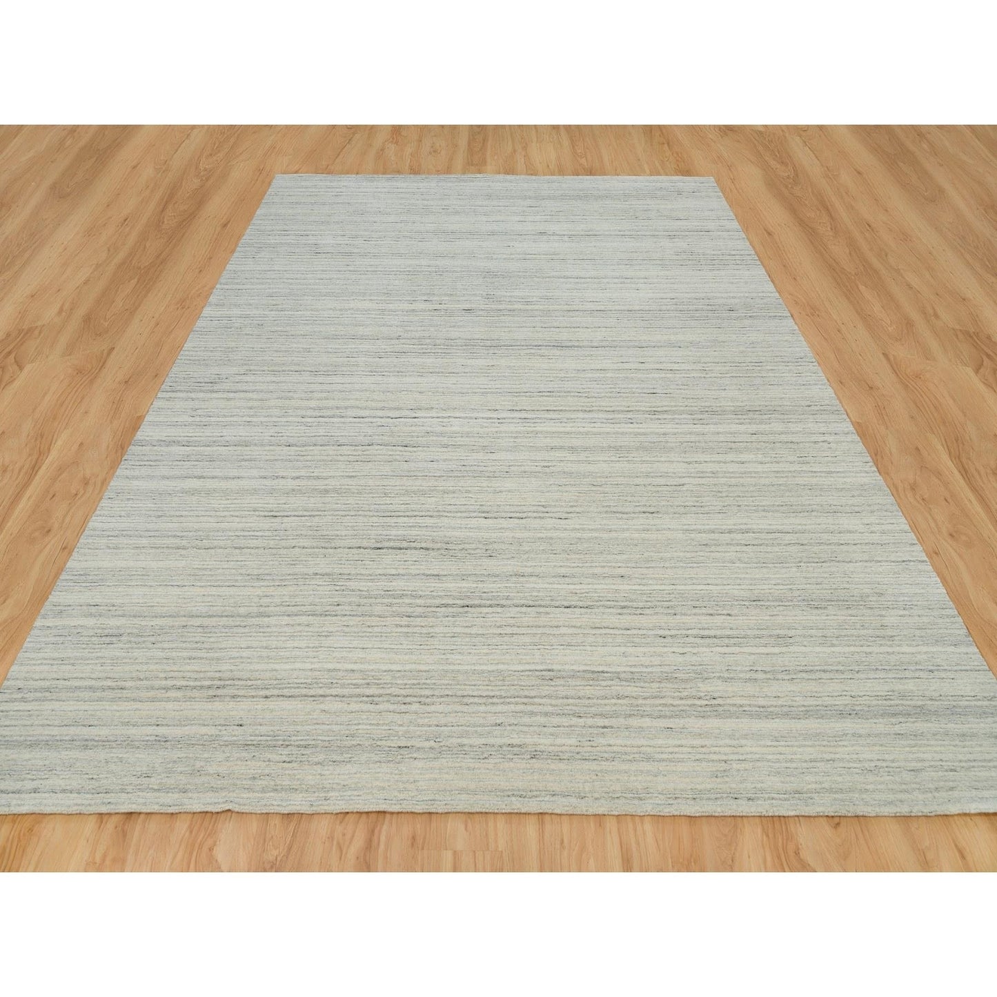 9'1"X12' Alabaster White Hand Loomed Undyed 100% Wool Modern Design Rug