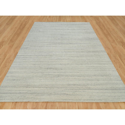 9'1"X12' Alabaster White Hand Loomed Undyed 100% Wool Modern Design Rug