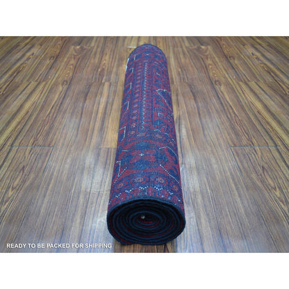 2'9"X9'5" Red Afghan Khamyab Wool Tribal Design Hand Knotted Runner Rug