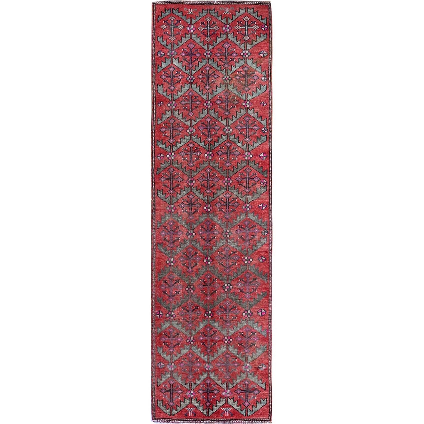 2'8"X9'10" Red Vintage Northwest Zoroastrian Hand Knotted Wool Runner Rug