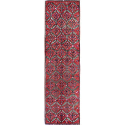 2'8"X9'10" Red Vintage Northwest Zoroastrian Hand Knotted Wool Runner Rug